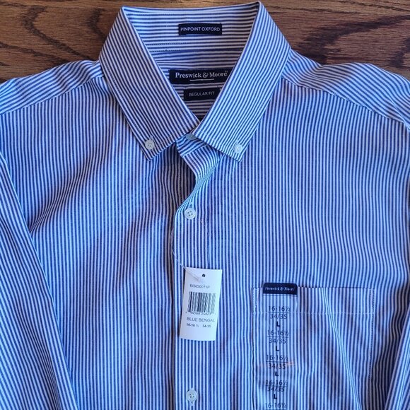 Preswick & Moore Pinpoint Oxford Shirt 16-16 1/2 34/35 Regular Fit Striped - Picture 2 of 7